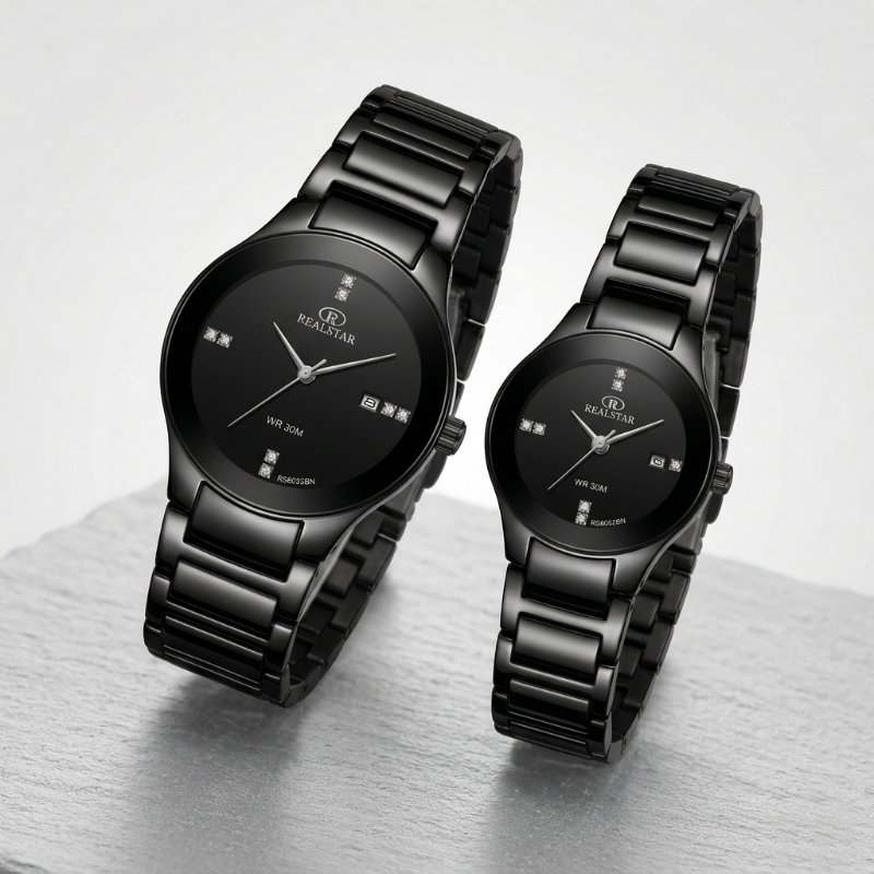 Realstar Black Luxury Couple Wrist Watch Set - Image 2