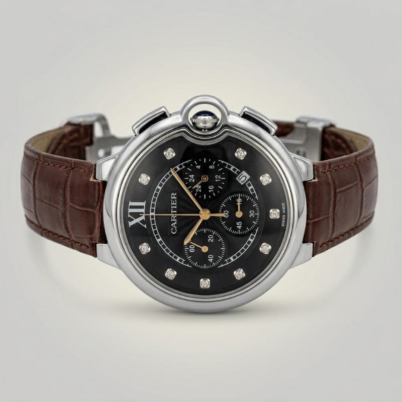 Cartier Ballon Bleu Chronograph – Black Sunray Dial with Diamond Hour Markers - Image 2