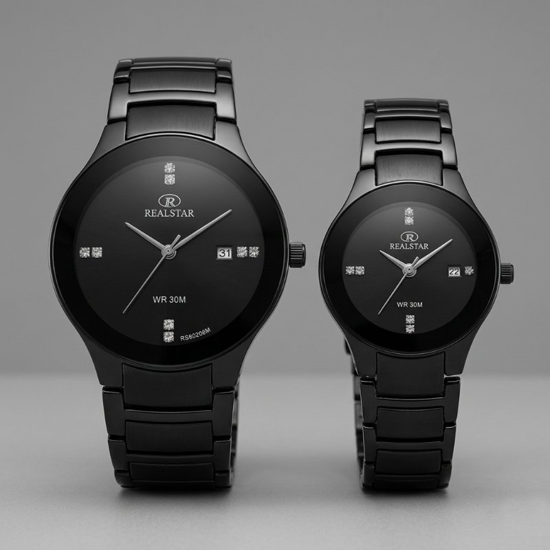Realstar Black Luxury Couple Wrist Watch Set - Image 4