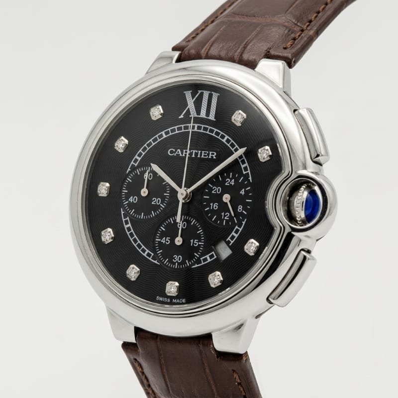 Cartier Ballon Bleu Chronograph – Black Sunray Dial with Diamond Hour Markers - Image 3