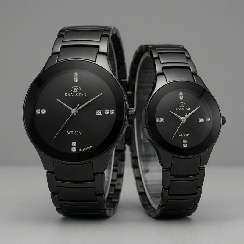 Realstar Black Luxury Couple Wrist Watch Set - Image 5
