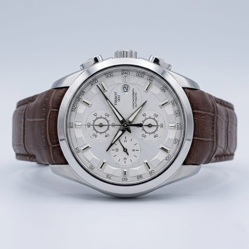 Tissot Couturier Chronograph Automatic Men's Watch – Silver Dial with Brown Leather Strap - Image 4