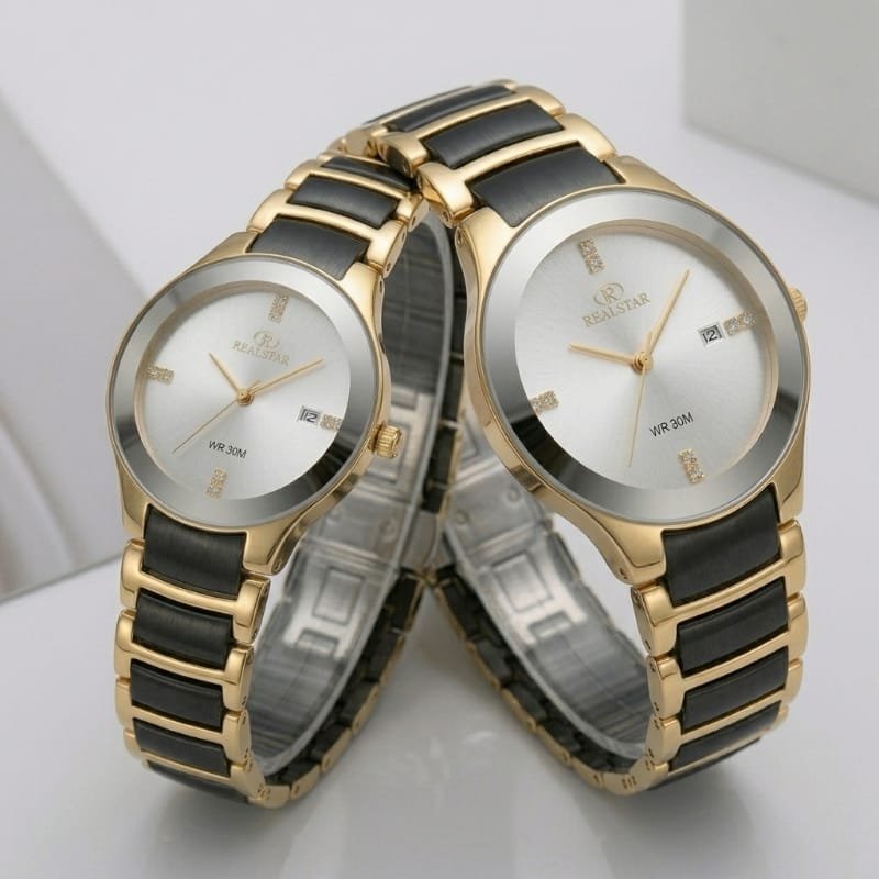 Realstar Gold & Black Luxury Couple Watch Set - Image 4