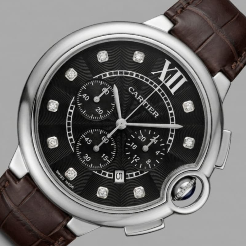 Cartier Ballon Bleu Chronograph – Black Sunray Dial with Diamond Hour Markers - Image 5