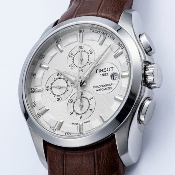 Tissot Couturier Chronograph Automatic Men's Watch – Silver Dial with Brown Leather Strap - Image 5