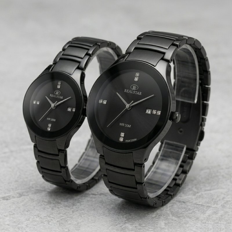 Realstar Black Luxury Couple Wrist Watch Set - Image 7