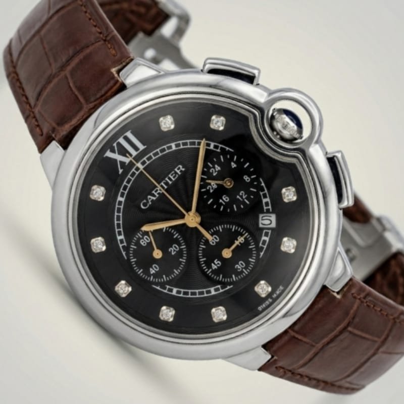 Cartier Ballon Bleu Chronograph – Black Sunray Dial with Diamond Hour Markers - Image 6