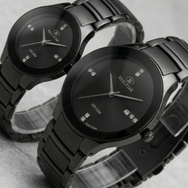 Realstar Black Luxury Couple Wrist Watch Set - Image 3