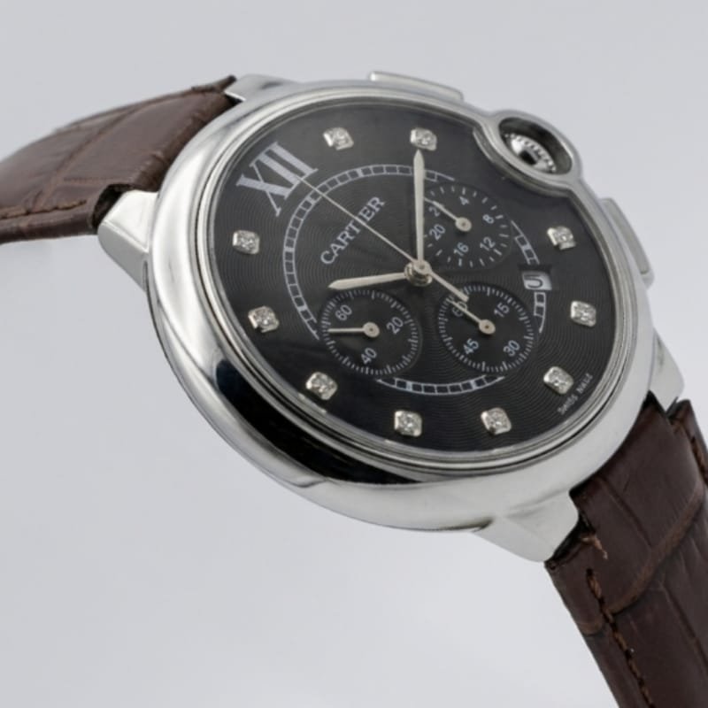 Cartier Ballon Bleu Chronograph – Black Sunray Dial with Diamond Hour Markers - Image 7