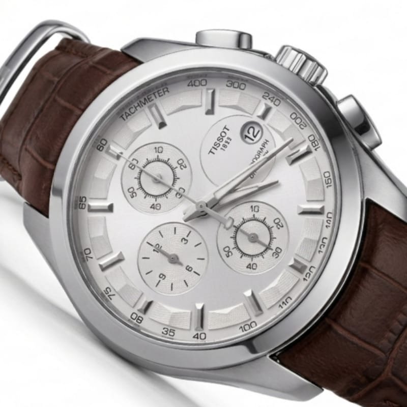 Tissot Couturier Chronograph Automatic Men's Watch – Silver Dial with Brown Leather Strap - Image 6