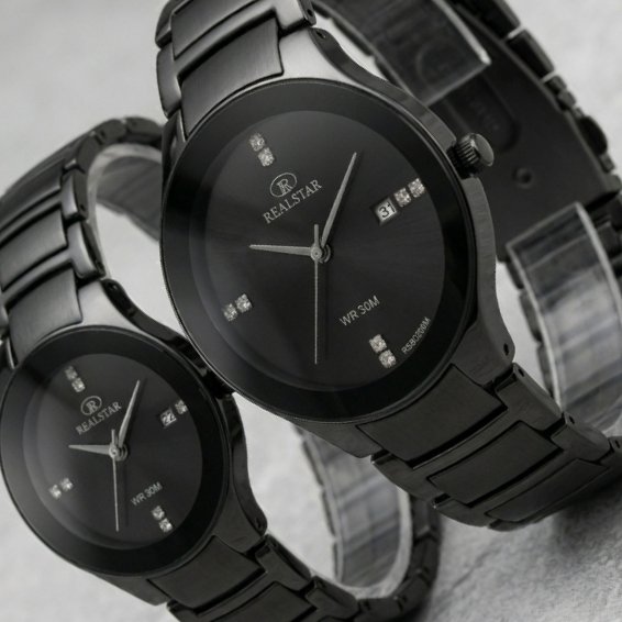Realstar Black Luxury Couple Wrist Watch Set - Image 6