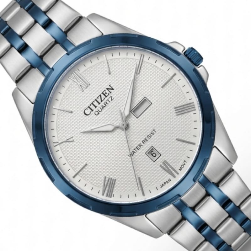 Citizen Quartz LUXURY Men’s Watch – Silver & Blue Two-Tone Edition - Image 2